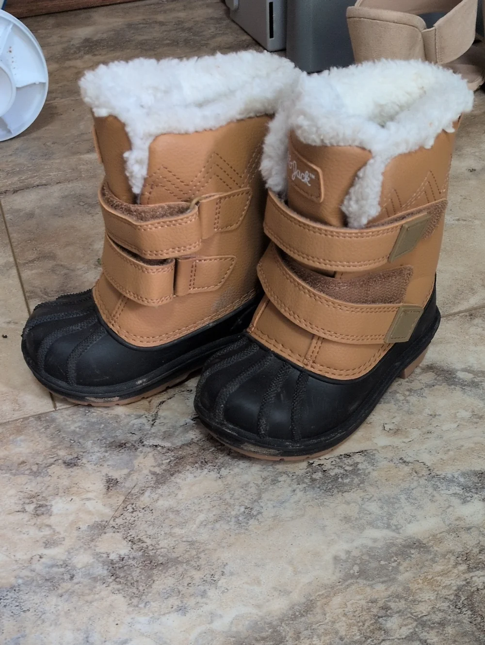 Cat & Jack Kids Waterproof Winter Boots - Tan and Black with Faux Fur Lining